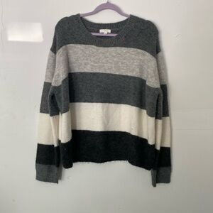 A Loves A Anthropologie Women’s Sweater Boxy Oversized Gray Ivory Black Stripe